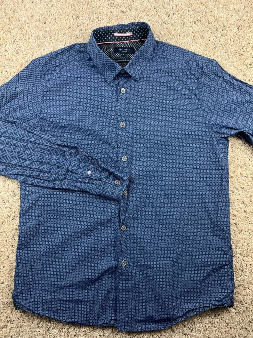 Ted Baker London Mens Long Sleeve Button Up Shirt Size 5 Blue Geometric Print
